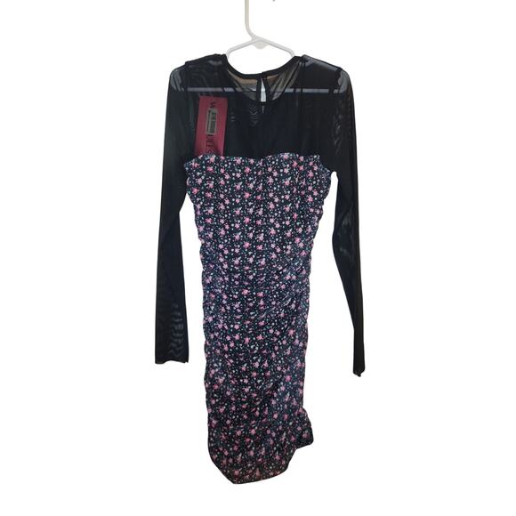 NWT With Jules Big Girls Long-Sleeve Printed Mesh Combo Dress Black Floral L - Picture 4 of 9
